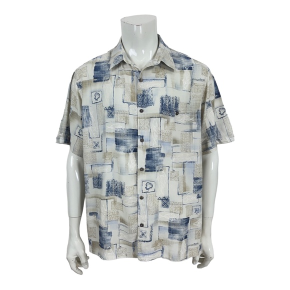 Batik Bay Camp Shirt Rayon Tropical Sea Life Fish Scallop Shells Non Tuck Men XL - Picture 3 of 10